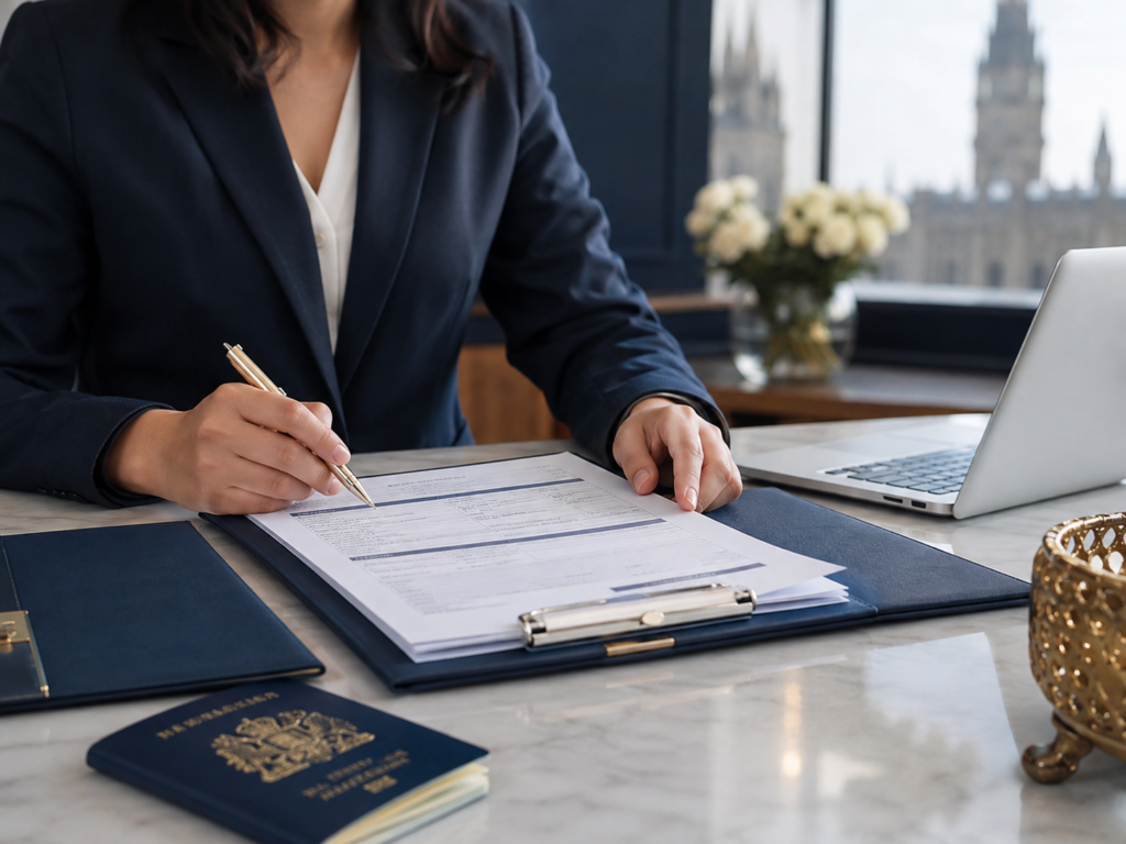 Immigration consultant reviewing UK visa application documents